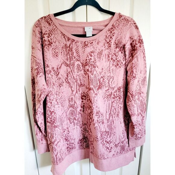 Chico's 2 Mauve Maroon Pullover Sweatshirt Size L/S Cotton Blnd Rnd Neck Large - Picture 3 of 9